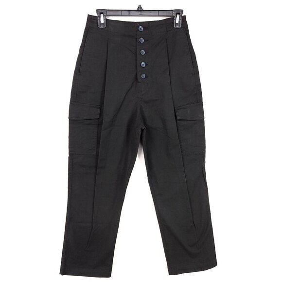 JBrand Pleated Cargo Pant Button Fly Womens 25 High Rise Black Crop Trouser - Picture 1 of 15